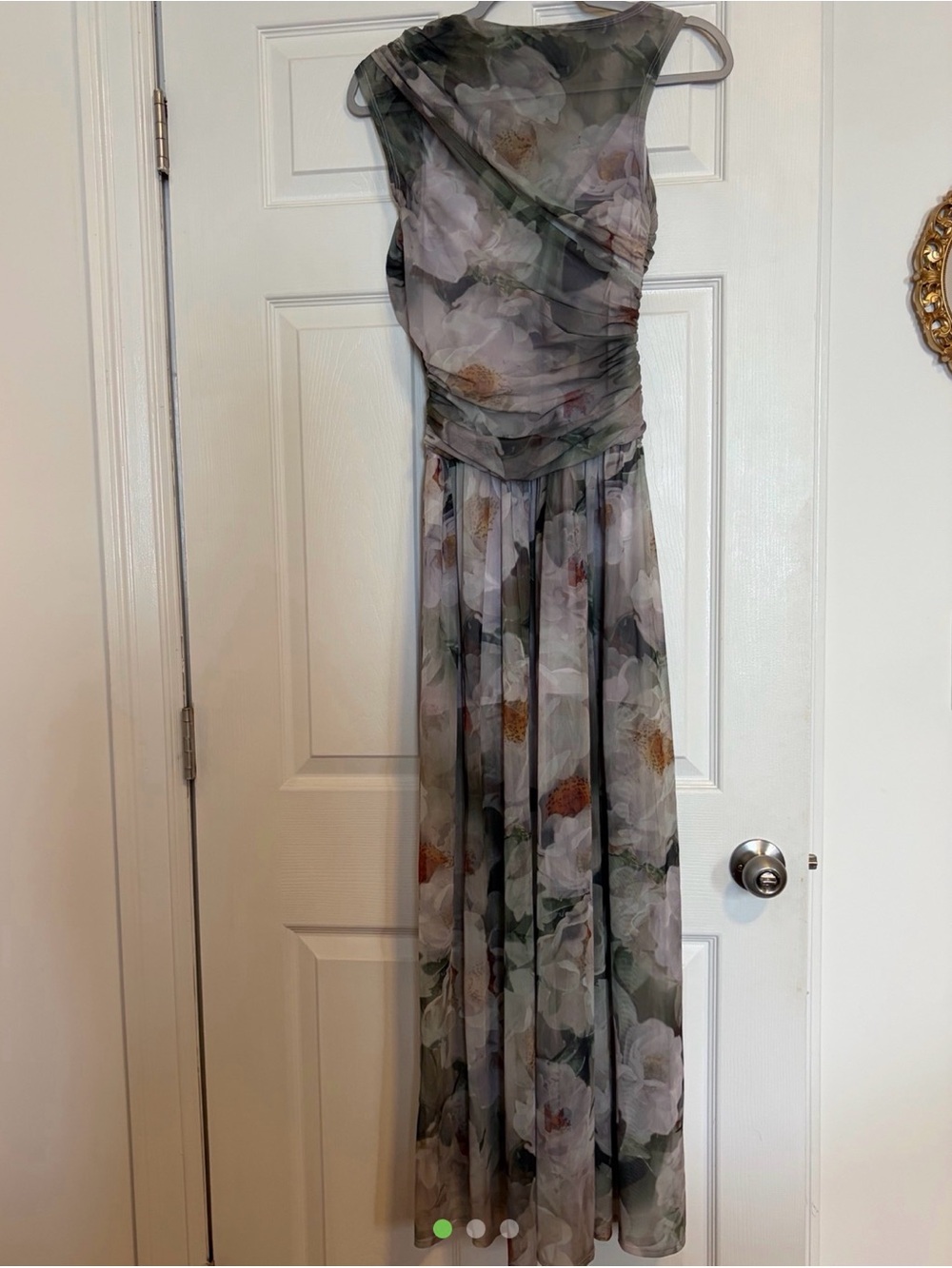 Abercrombie & Fitch Floral Chiffon Maxi Dress in Sage and Cream